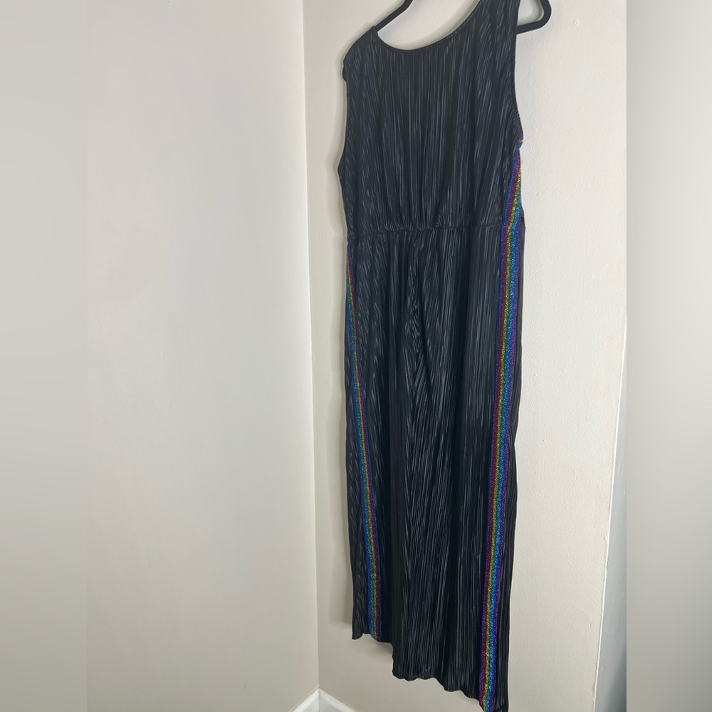 black and rainbow striped romper
